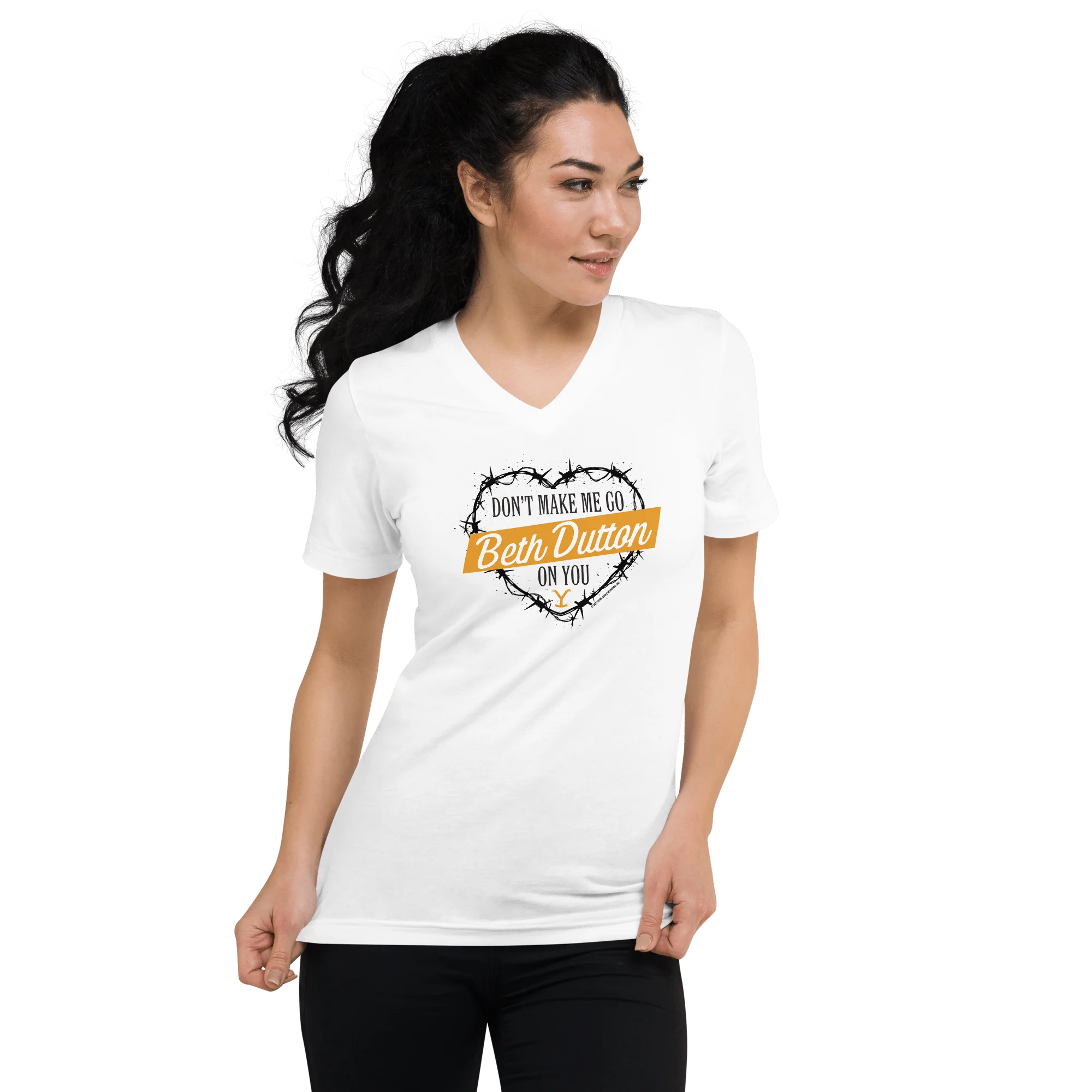 Yellowstone Don't Make Me Go Beth Dutton On You Heart V-Neck Short Sleeve T-Shirt - Image 4