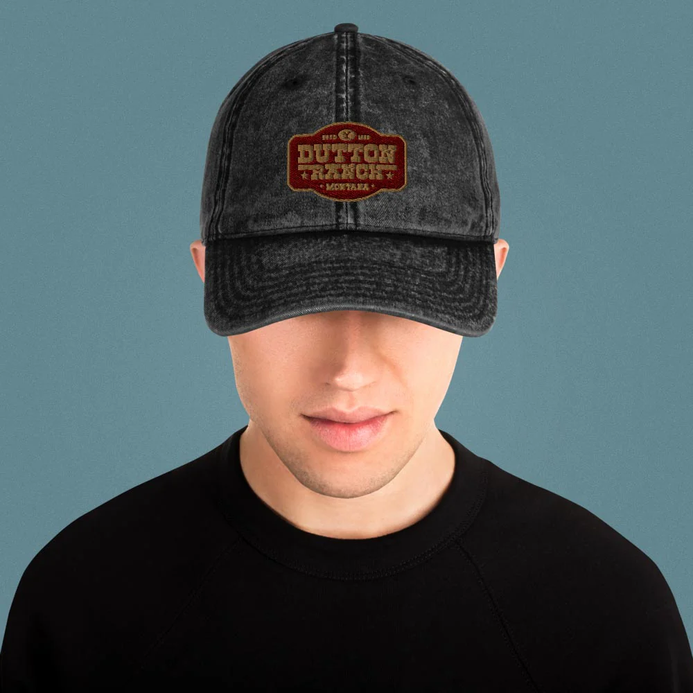 Yellowstone Dutton Ranch Patch Vintage Black Denim Cap - Image 4