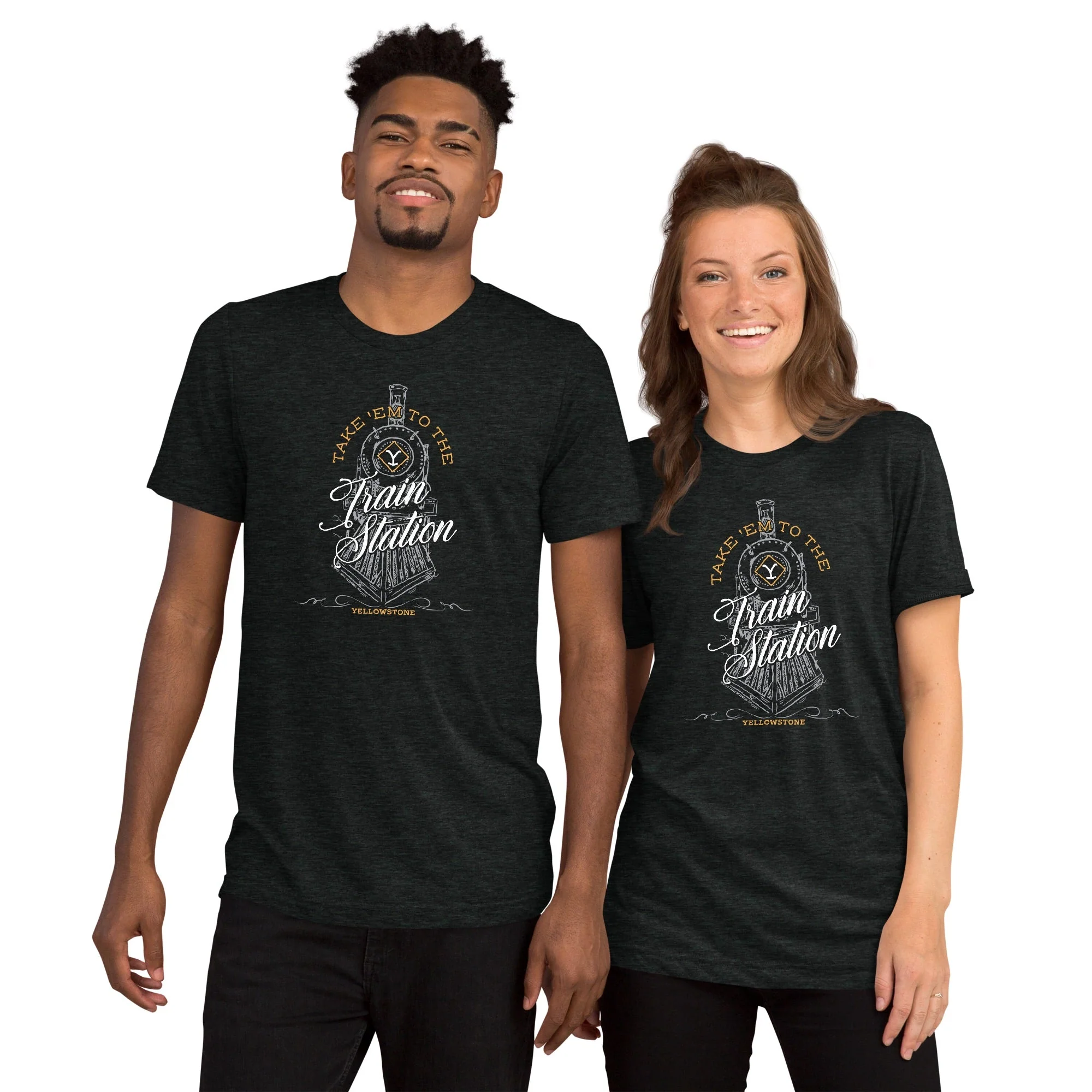 Yellowstone Take 'Em To The Train Station Adult Tri-Blend T-Shirt - Image 3